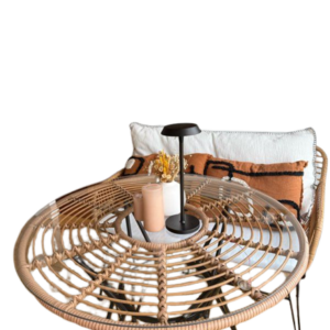 Table de repas ronde avec plateau en verre