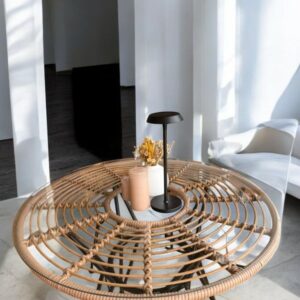 Table de repas ronde avec plateau en verre