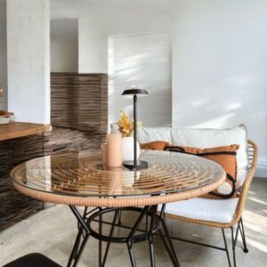 Table de repas ronde avec plateau en verre