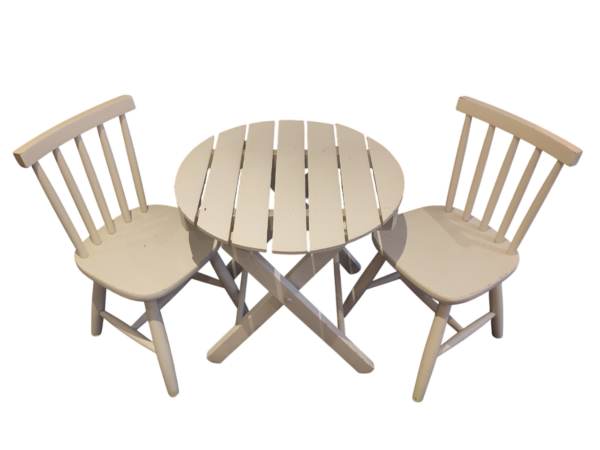 Ensemble petite table et 2 chaises bois blanc année 80