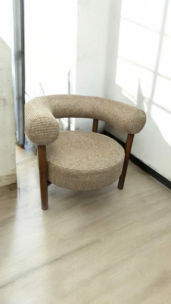 Fauteuil CAROL bois de frêne et tweed doré – Image 4