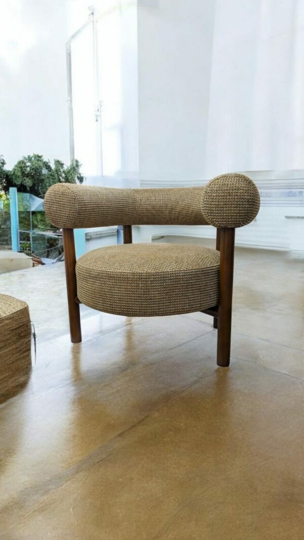 Fauteuil CAROL bois de frêne et tweed doré – Image 2