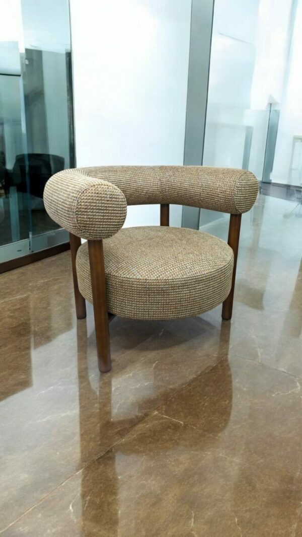 Fauteuil CAROL bois de frêne et tweed doré – Image 3