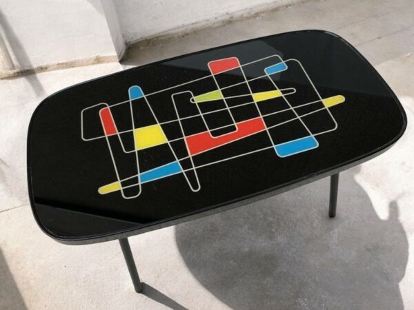 Magnifique Table basse 1970 colorée vintage géométrique Formica – Image 2
