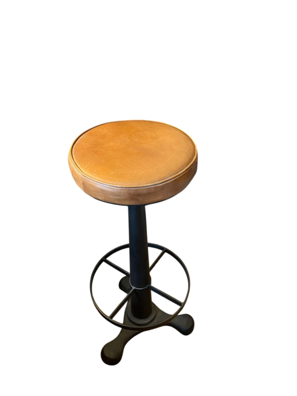 Tabouret industriel avec assise rembourrée en cuir