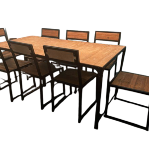 Table style industriel métal et bois + 8 chaises