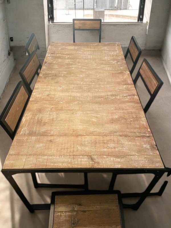 Table style industriel métal et bois + 8 chaises – Image 4
