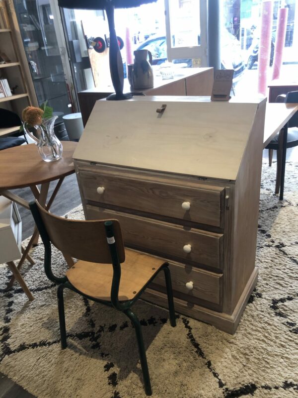 Bureau Commode en pin vernis et peint en blanc – Image 6