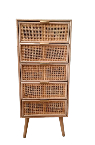 Meuble d'entrée - commode tiroirs en osier