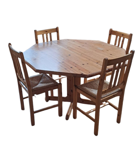 Table extensible et 4 chaises en pin massif