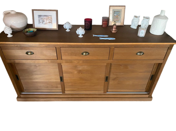 Buffet pin massif, 3 portes, 3 tiroirs