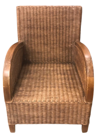 Jolie Fauteuil Vintage Style Club Anglais Bois et Rotins