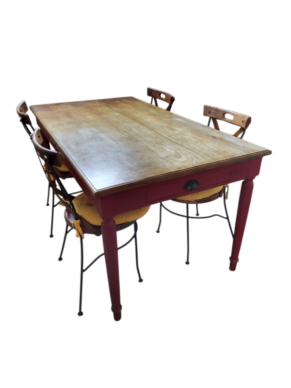 Table de salle à manger en manguier massif, peinture rouge Maison du monde – Image 2