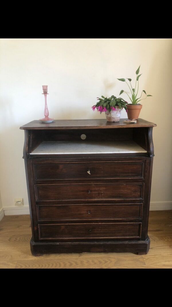 Commode ancienne marbre et bois – Image 2