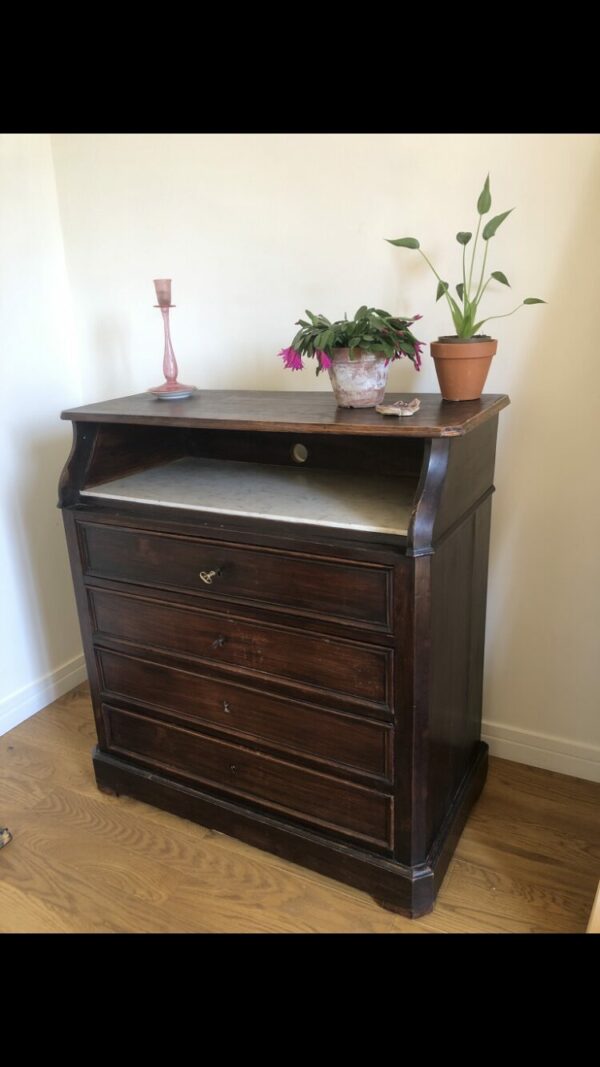 Commode ancienne marbre et bois – Image 3
