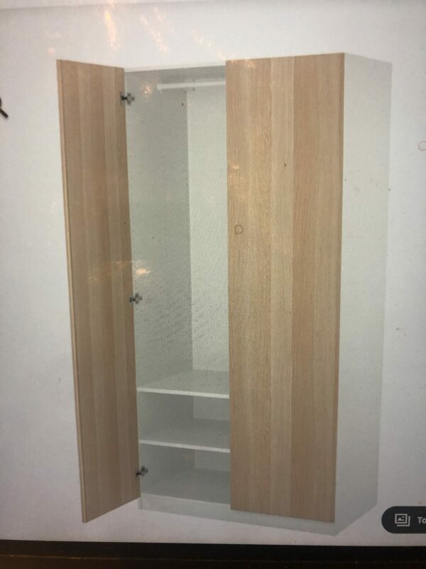 Pax IKEA chêne blanchi avec une porte miroir, penderie et 2 tiroirs