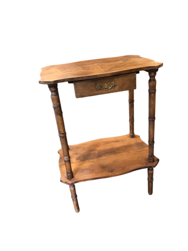 Guéridon 2 tablettes gravées - Petit tiroir