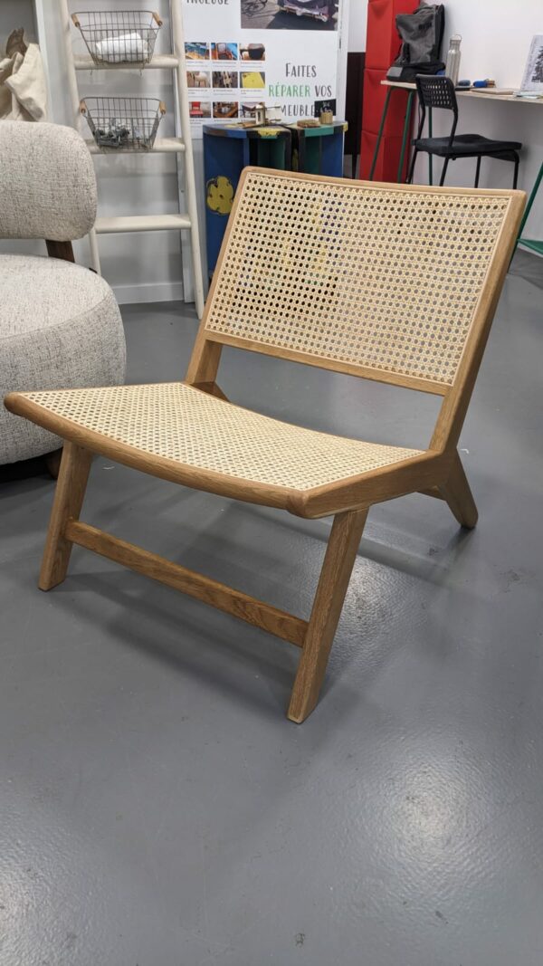 Fauteuil relax en bois et cannage – Image 4