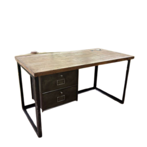 Bureau en bois avec structure en acier