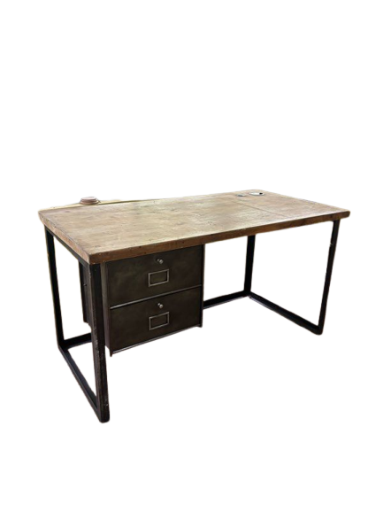 Bureau en bois avec structure en acier