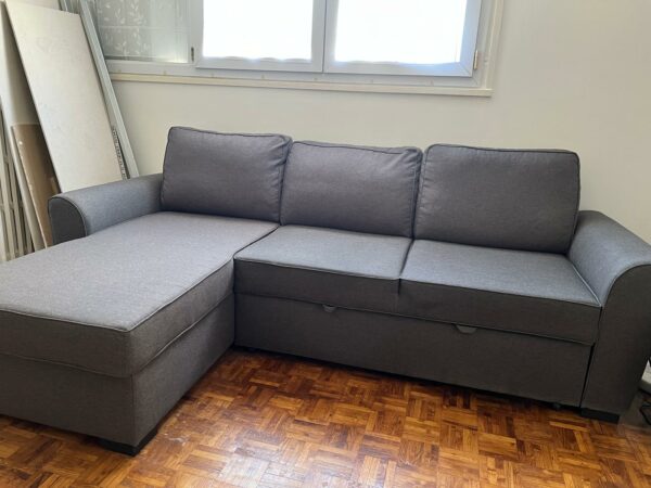 Canapé d'angle convertible 3/4 places en tissu gris – Image 3