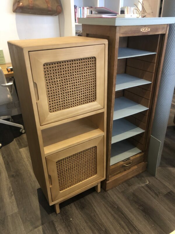 Petite bibliothèque - meuble de rangement « LUIS » en orme massif et cannage – Image 7