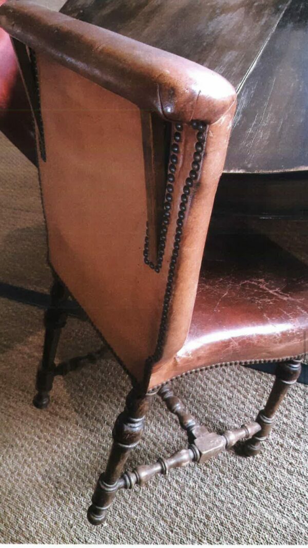 6 chaises en cuir patiné marron rouge – Image 3