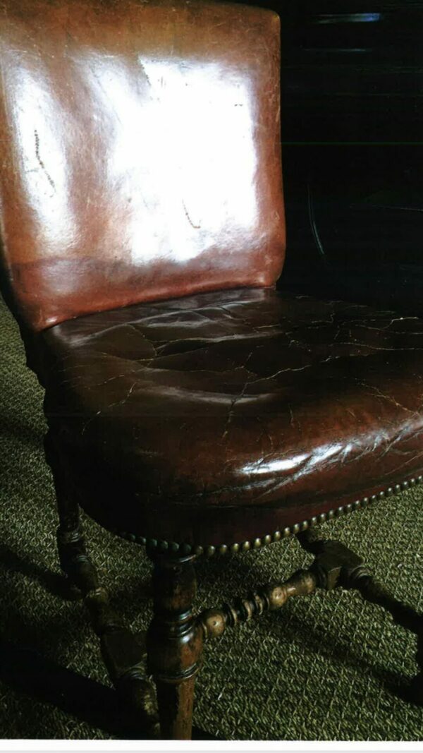 6 chaises en cuir patiné marron rouge – Image 5