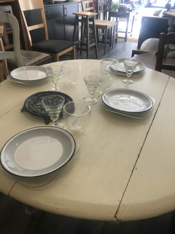 Table de salle à manger patine blanche (2 rabats 1 rallonge) – Image 4