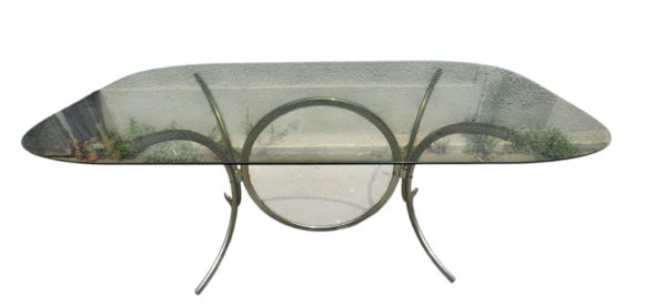 Table de salle à manger vintage en verre fumé et acier chromé