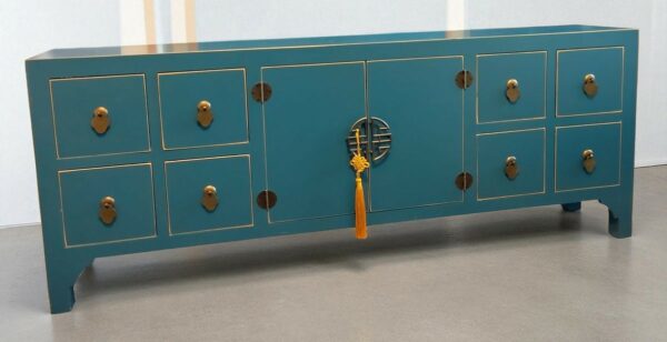 Meuble bas chinois bleu canard – Image 2
