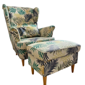 Fauteuil IKEA STRANDMON avec repose-pieds et coussin