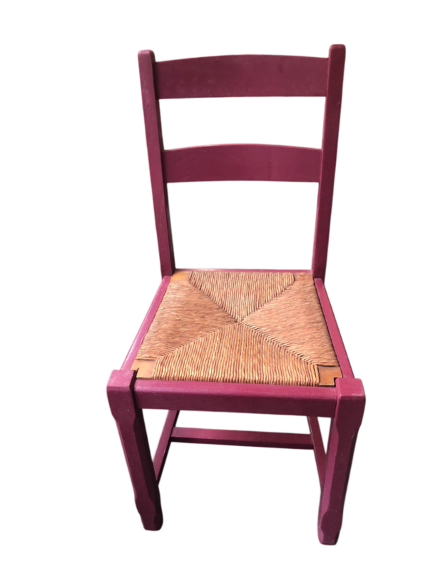 4 chaises en bois grenat et paille