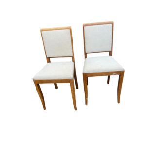 Paire de chaises vintage en bois blond et Skaï beige