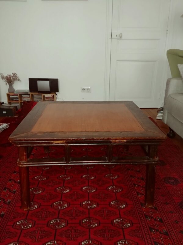 Table basse chinoise carrée orme et bambou – Image 2
