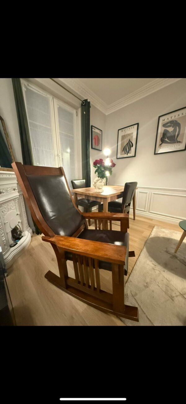 Fauteuil Rocking Chair en Bois et Cuir – Image 3
