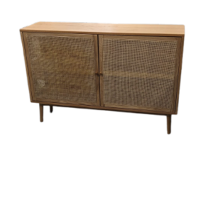 Buffet bas 2 portes en bois et en rotin - bois clair