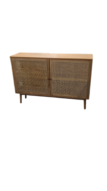 Buffet bas 2 portes en bois et en rotin - bois clair