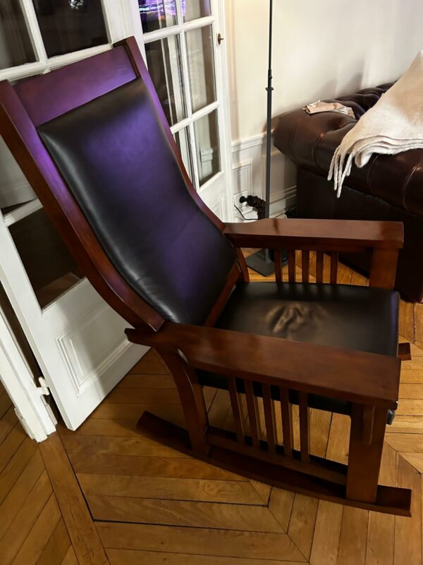 Fauteuil Rocking Chair en Bois et Cuir – Image 6