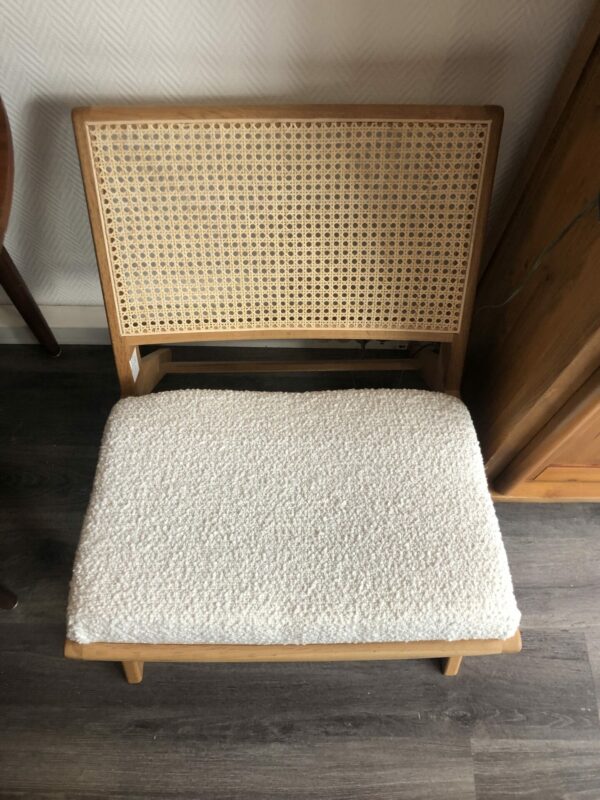 Fauteuil chene - cannage - tissu bouclette blanc – Image 2