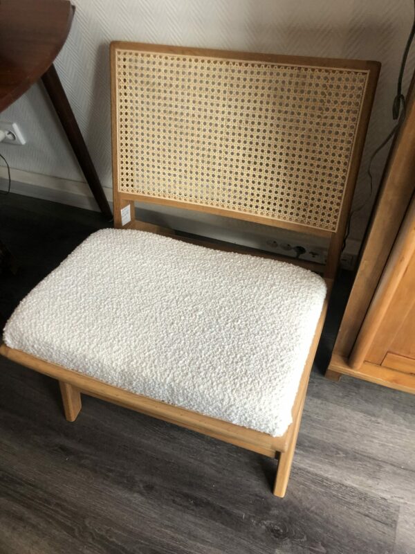 Fauteuil chene - cannage - tissu bouclette blanc – Image 4