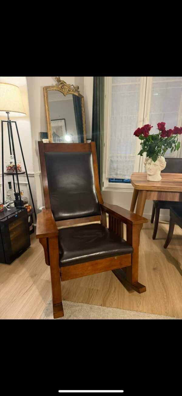Fauteuil Rocking Chair en Bois et Cuir – Image 5