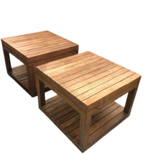 Paire de tables basses bois intérieur / extérieur