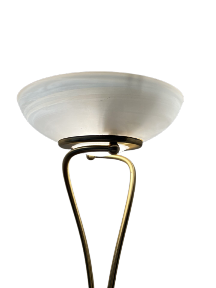 Lampadaire italien vintage 1983 – laiton & verre opalin – H.184 cm