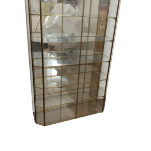 Vitrine vintage en verre, laiton et fond miroir