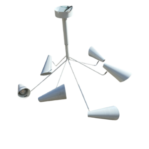 Plafonnier vintage 6 bras orientables en metal blanc