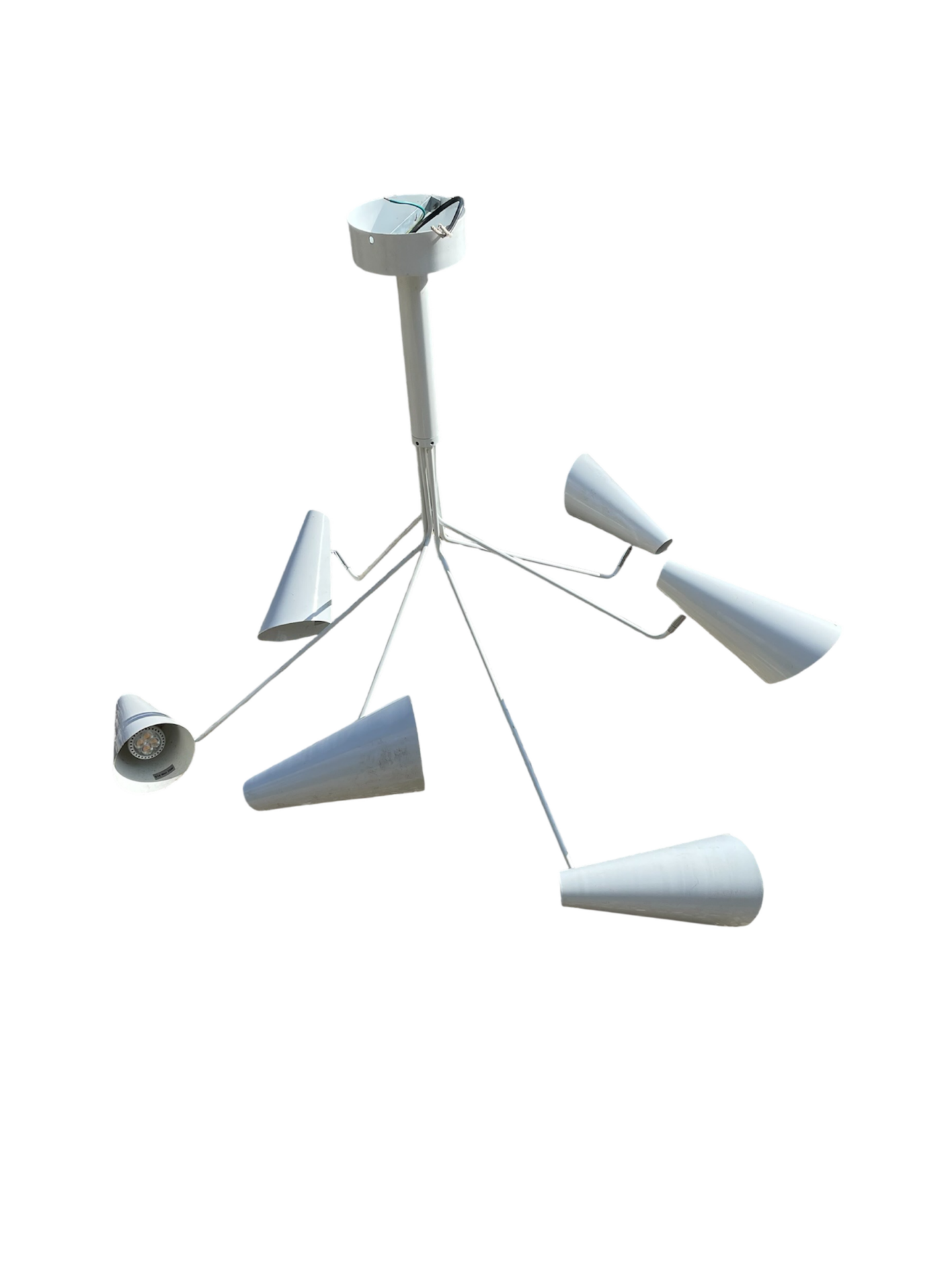 Plafonnier vintage 6 bras orientables en metal blanc