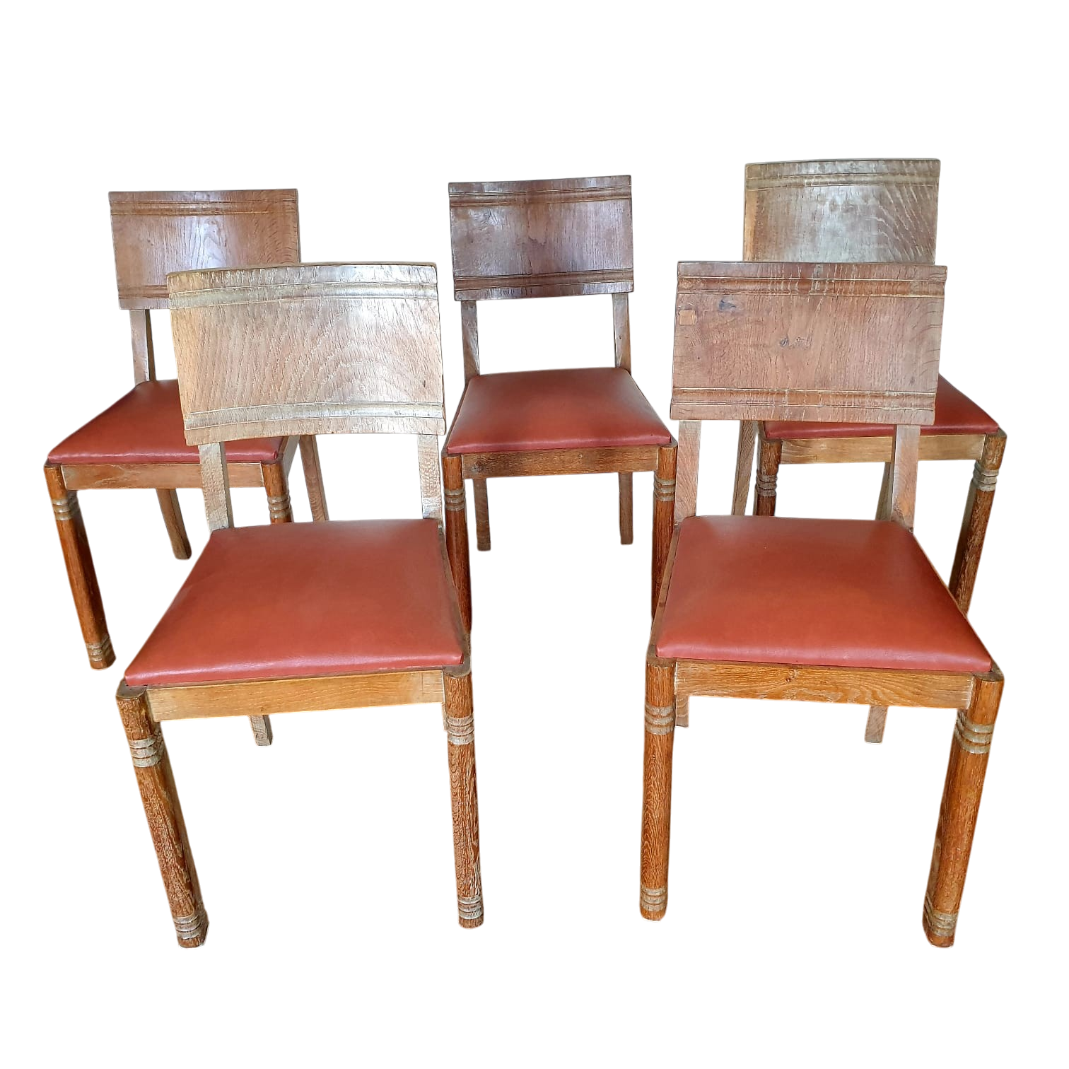 Lot de 5 chaises en bois et skaï rouge
