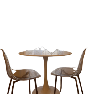 Lot table blanche tulipe + 2 chaises transparentes