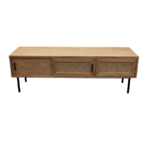 Meuble TV en mindi massif et cannage 140 cm